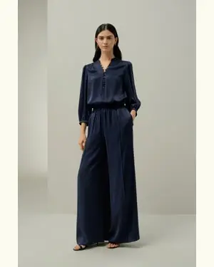 x Melissa Murrell Camicia Di Seta Femmina Fungo Gelso 100%. Traspirante Superleggero Blu-Marino