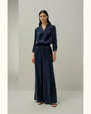 x Melissa Murrell Pantaloni Seta Donna Femmina Pantaloni A Gamba Larga Fungo Gelso 100%. Traspirante Superleggero Blu-Marino