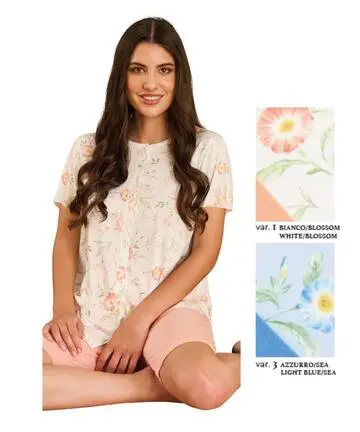 Pigiama donna aperto a manica corta in jersey di cotone Linclalor 75374
