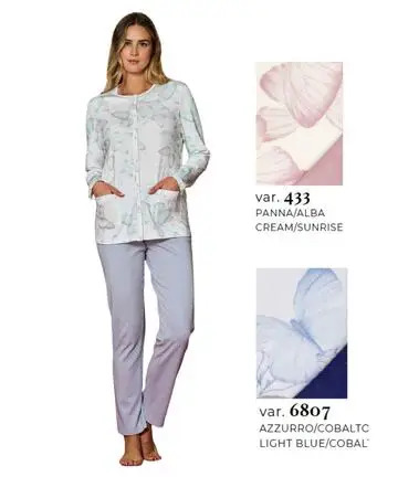 Pigiama donna aperto in jersey di cotone caldo Linclalor 92241