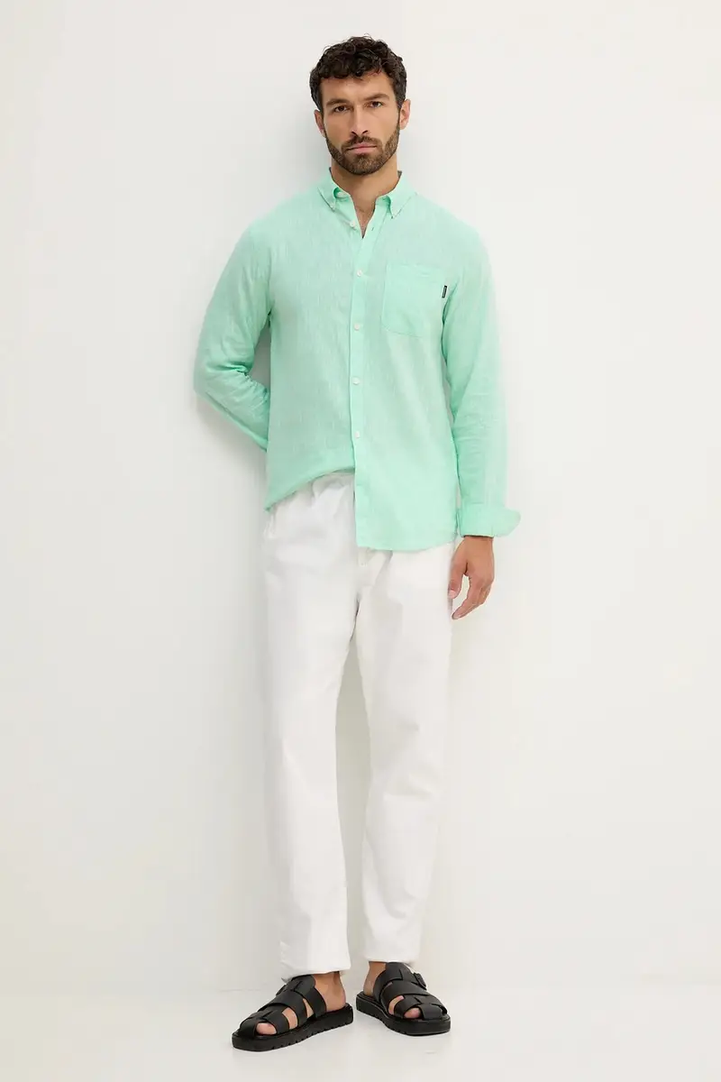 camicia di lino uomo colore verde 30.220276 Turchese miniatura 2