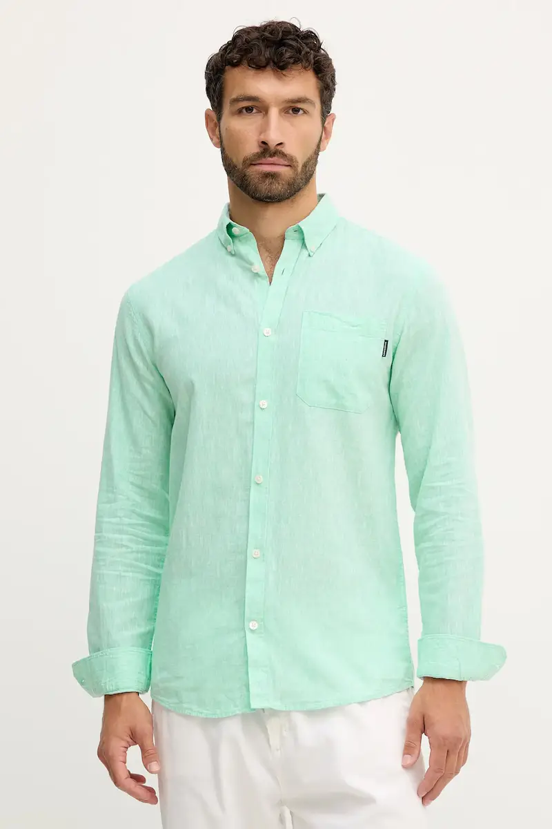 camicia di lino uomo colore verde 30.220276 Turchese