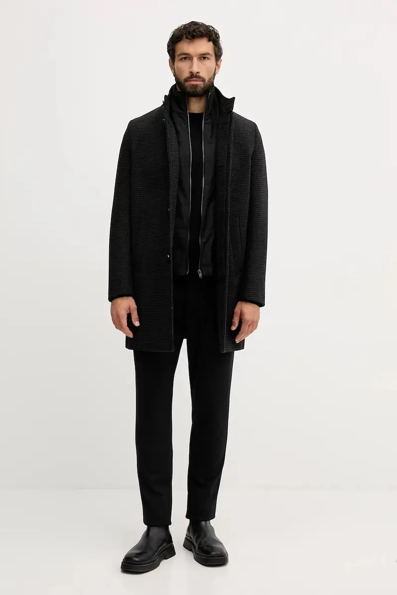 cappotto con lana colore nero 30-342030A miniatura 2