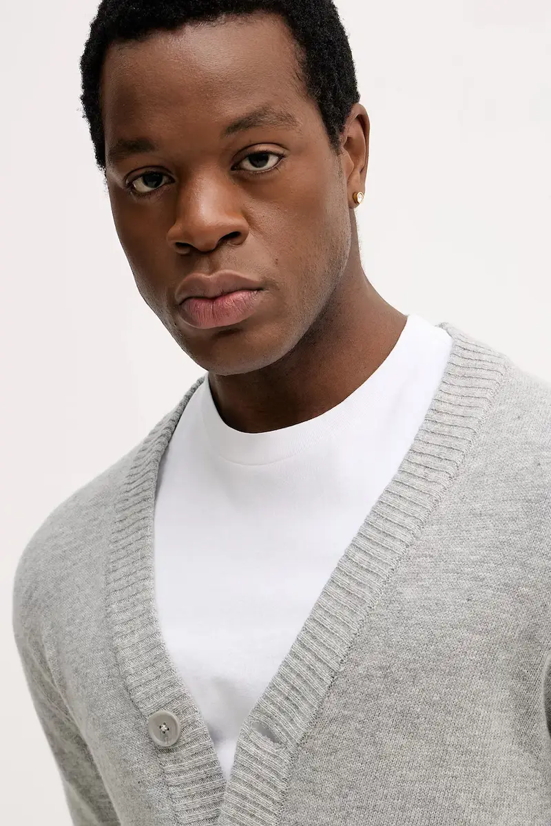 cardigan con lana colore grigio 30.800223 miniatura 4