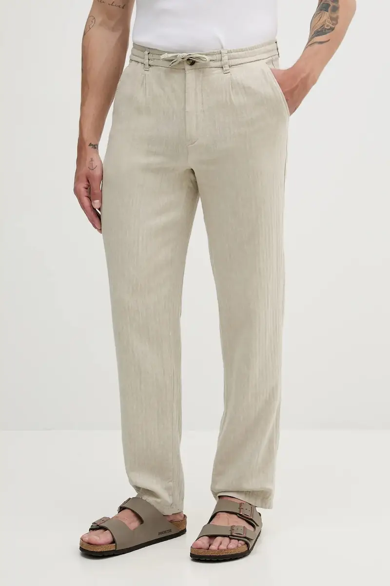 pantaloni in lino misto colore beige