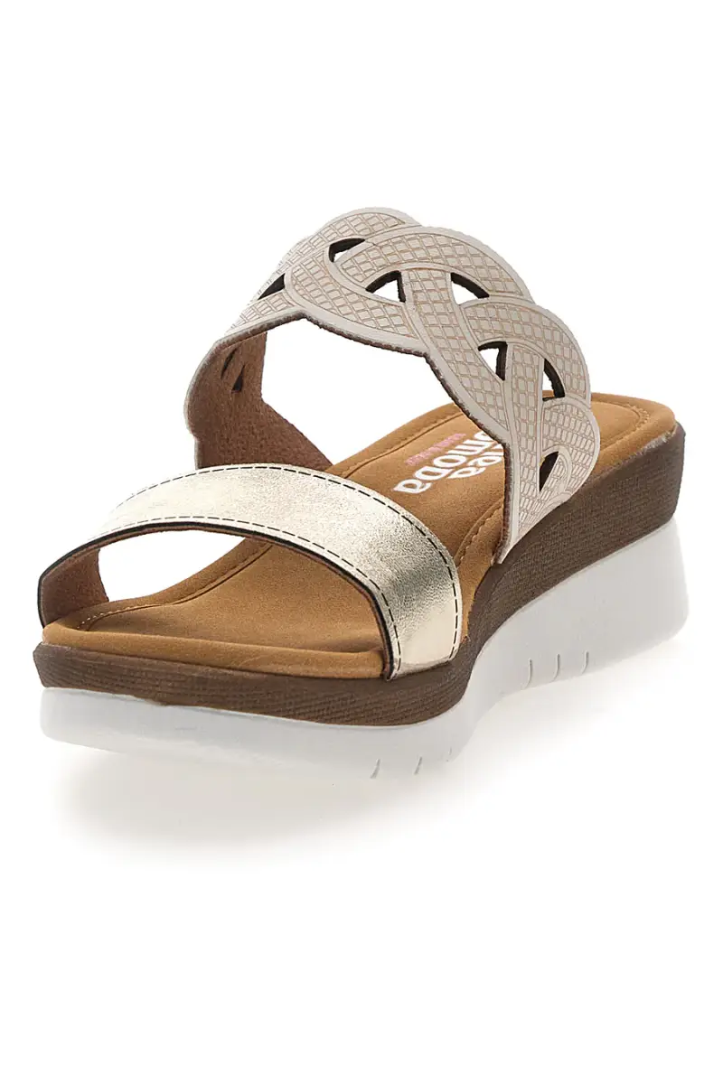 Ciabatte platino con intreccio beige e plantare comfort Linea Comoda 8009R [BIANCO miniatura 4