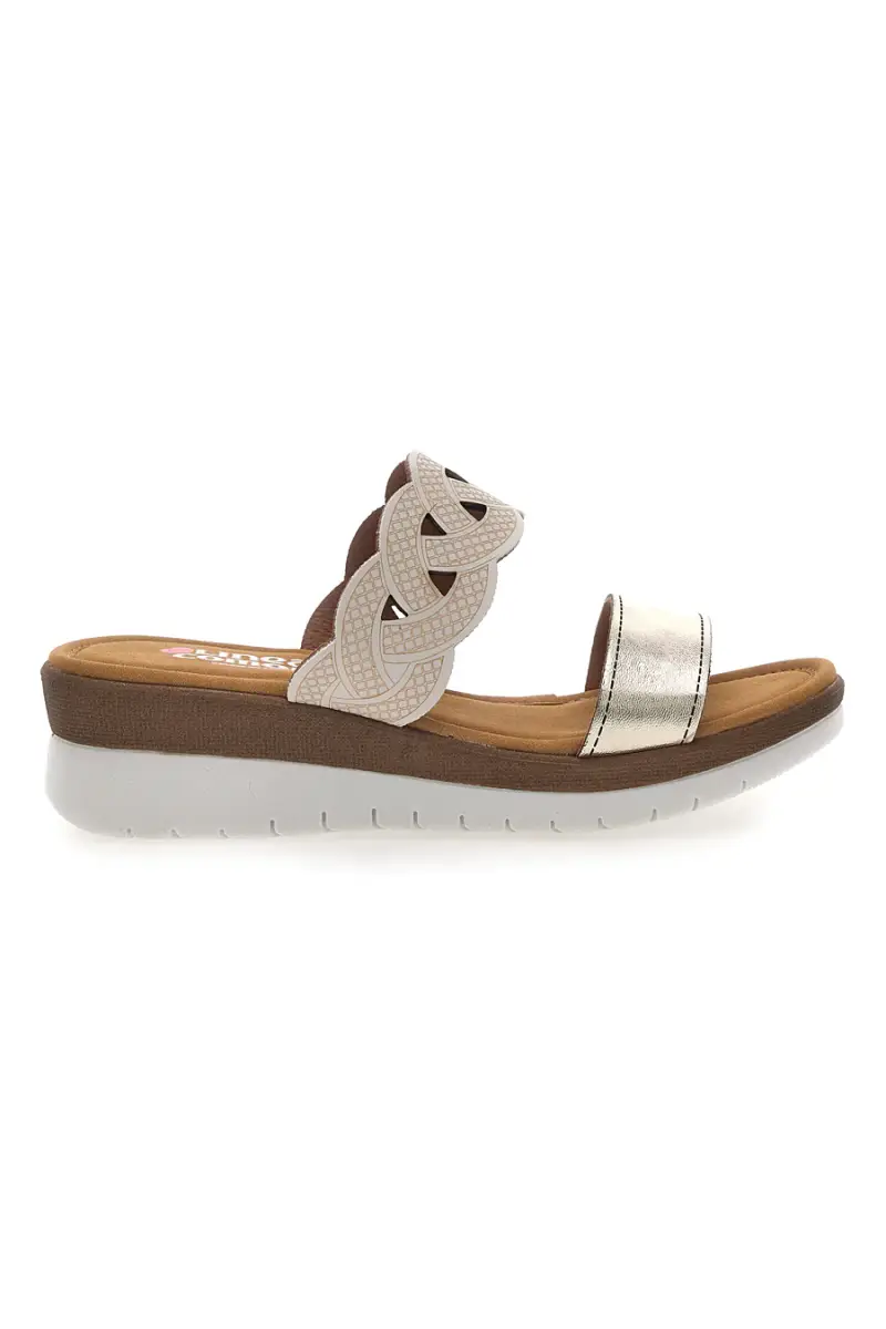 Ciabatte platino con intreccio beige e plantare comfort Linea Comoda 8009R [BIANCO