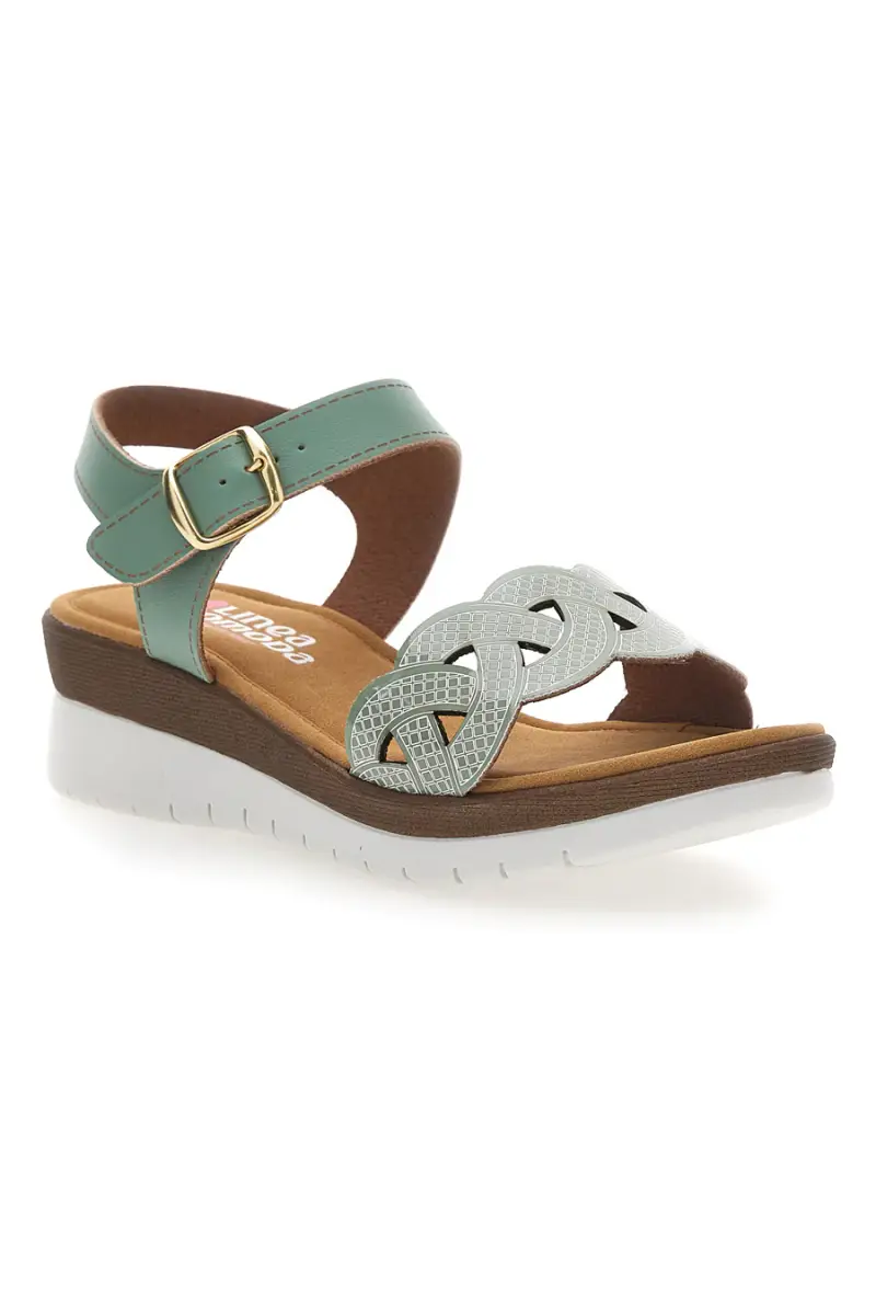 Sandali verdi con zeppa e fascetta traforata Linea Comoda 8167 [MENTA] miniatura 2