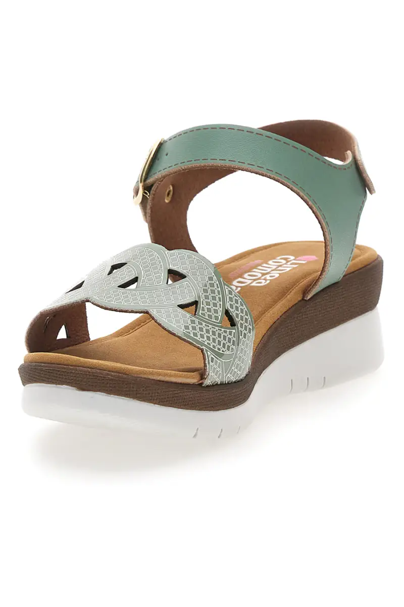 Sandali verdi con zeppa e fascetta traforata Linea Comoda 8167 [MENTA] miniatura 4