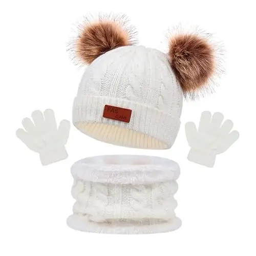 LINSOCLE Set Cappello Sciarpa Bimba, 3In1 Kit Scaldacollo e la Cuffia e Guanti, Kit invernale per Bambinos di 2