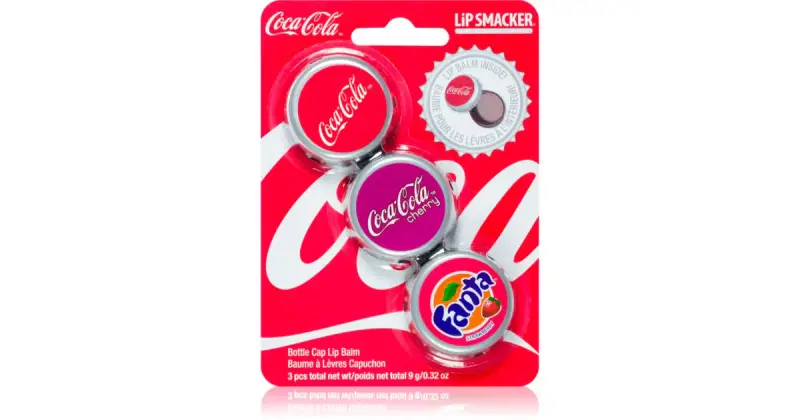 Lip Smacker Coca Cola Balsamo Labbra 3 Pezzi Profumati Original, Cherry & Fanta 9 G