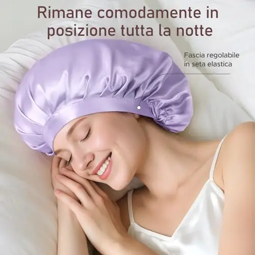 LitBear 22 Momme - Cuffia in Seta per Dormire, 100% Seta di gelso, 100% Silk Bonnet con Fascia Elastica, Traspirante e miniatura 3
