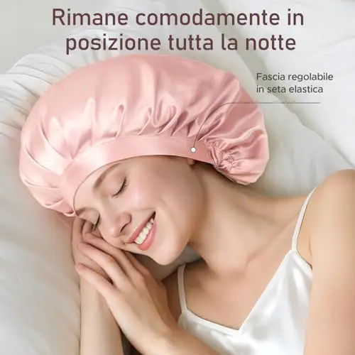 LitBear 22 Momme - Cuffia in Seta per Dormire, 100% Seta di gelso, 100% Silk Bonnet con Fascia Elastica, Traspirante e miniatura 3