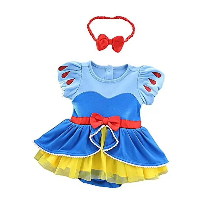 Lito Angels Vestito da Principessa Biancaneve Pagliaccetto per Bimba Bambina, Bebè Body Tutina con Fascia, Taglia 12-18 Mesi