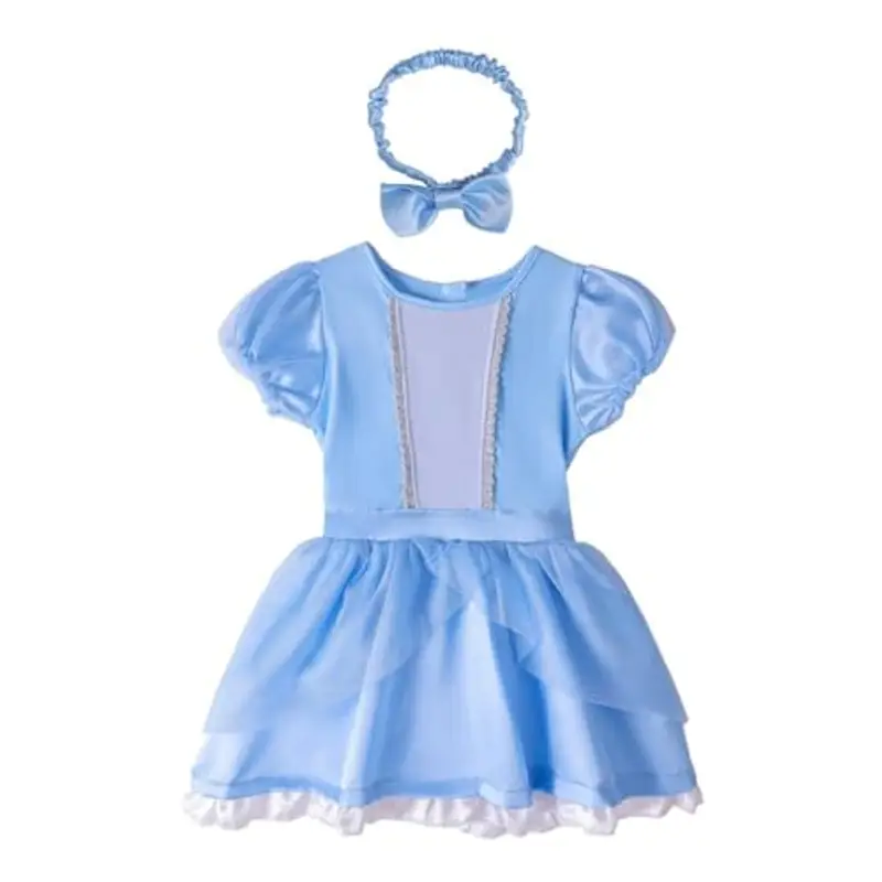 Lito Angels Vestito da Principessa Cenerentola Pagliaccetto per Bimba Bambina, Bebè Body Tutina con Fascia, Taglia 12-18 Mesi