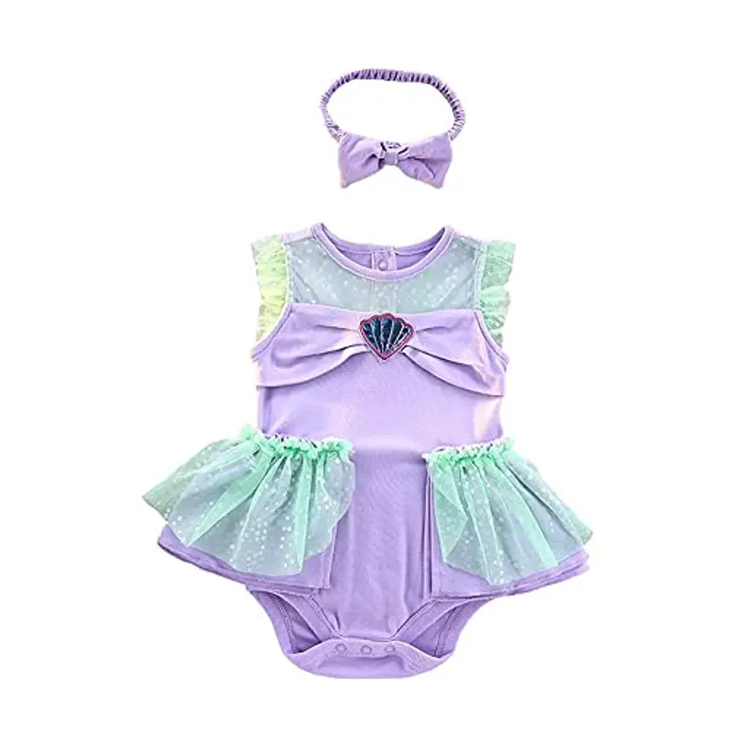 Lito Angels Vestito da Principessa Sirenetta Sirena Pagliaccetto per Bimba Bambina, Bebè Body Tutina con Fascia, Taglia 9-12 Mesi