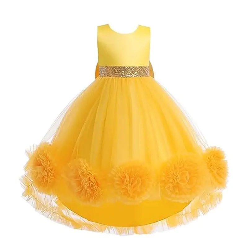 Lito Angels Vestito Damigella Abito da Festa Cerimonia Elegante per Bambina Taglia 8-9 Anni, Giallo (Etichetta in Tessuto 140)