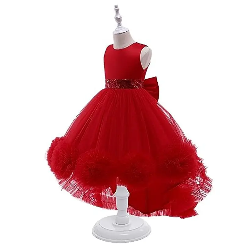 Lito Angels Vestito Damigella Abito da Festa Cerimonia Elegante per Bambina Taglia 8-9 Anni, Rosso (Etichetta in Tessuto 140) miniatura 3