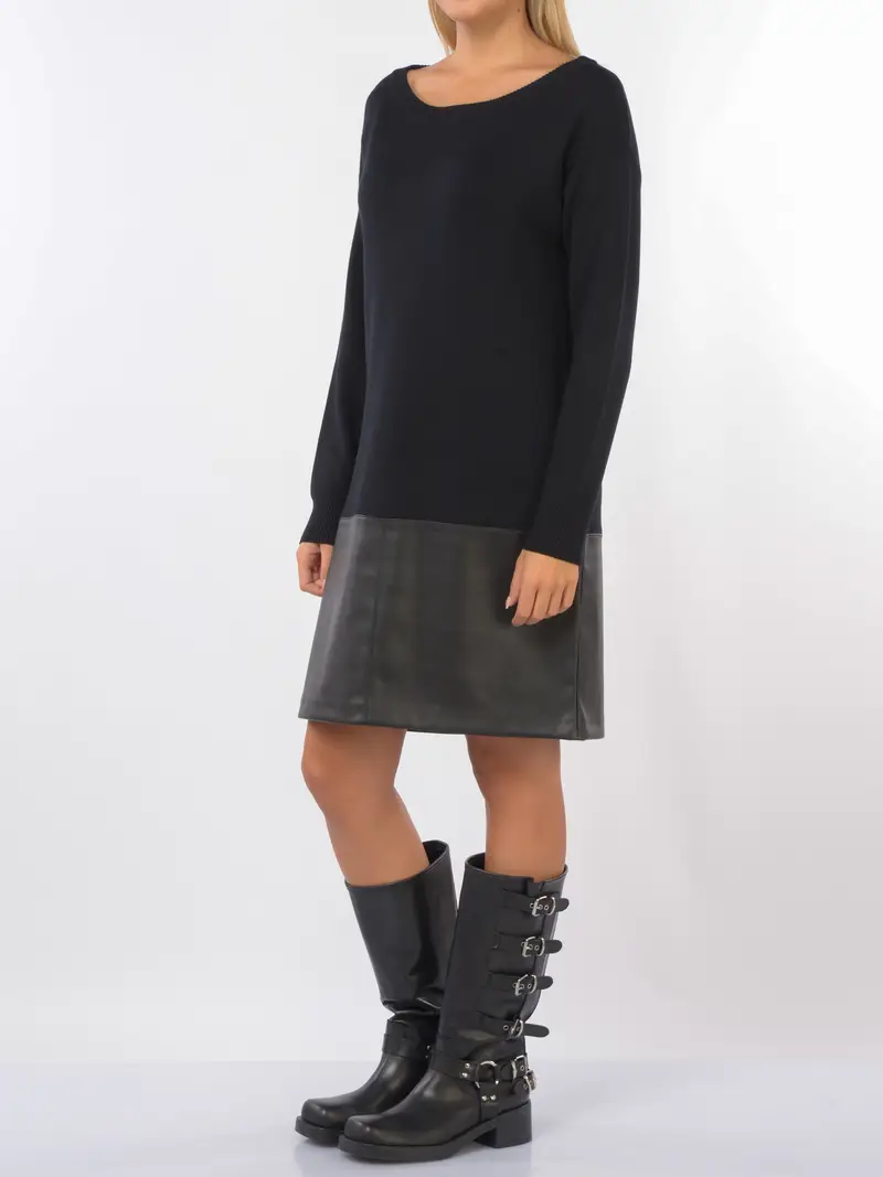 abito corto da donna Liu Jo in maglia con inserto in similpelle NERO