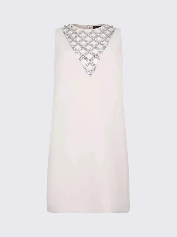 abito corto in cadi bianco con ricami gioiello