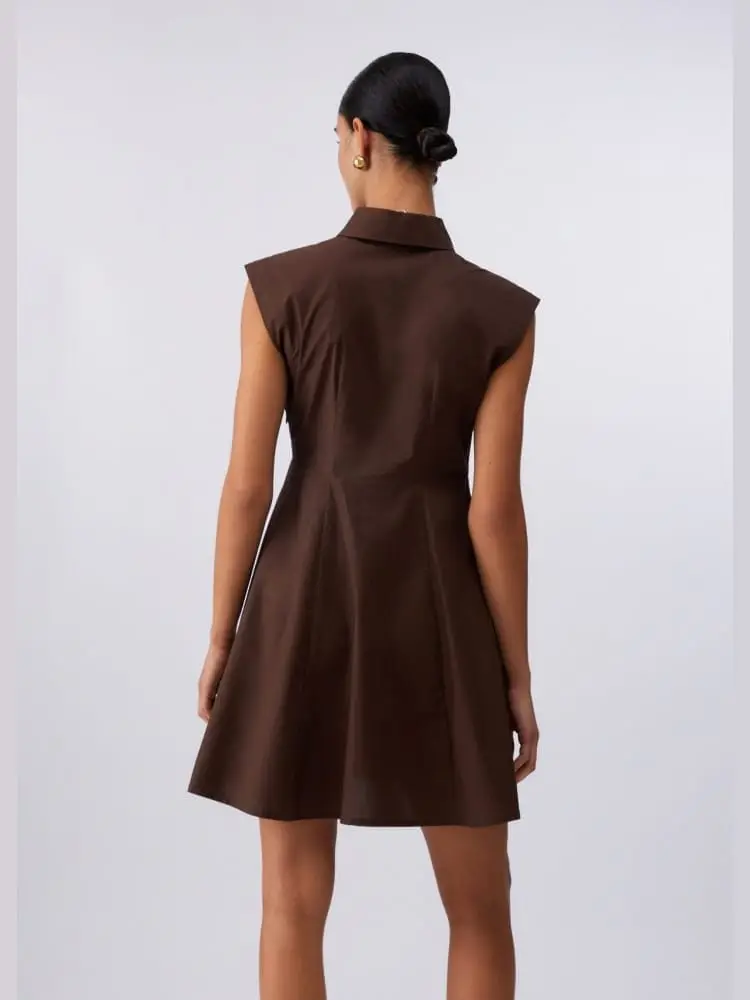 abito corto in popeline marrone miniatura 2