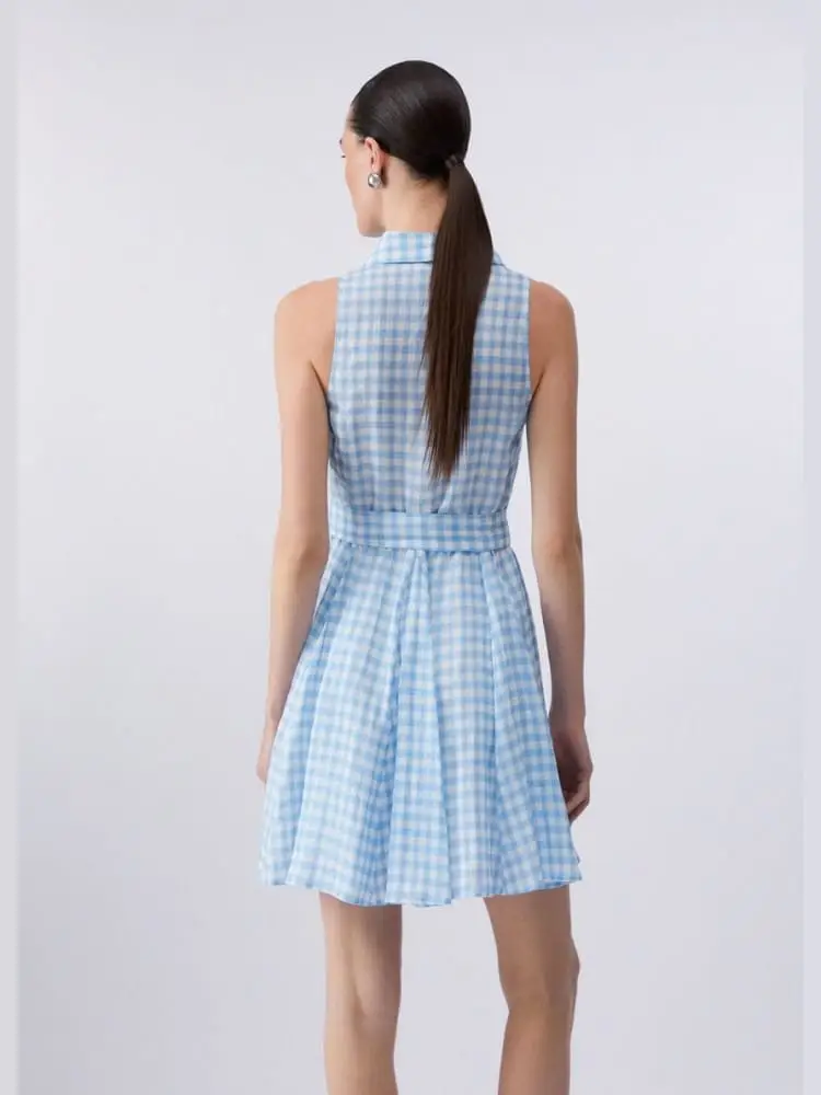 abito corto in vichy celeste chiaro miniatura 2