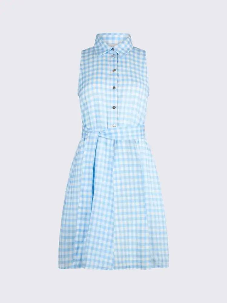 abito corto in vichy celeste chiaro