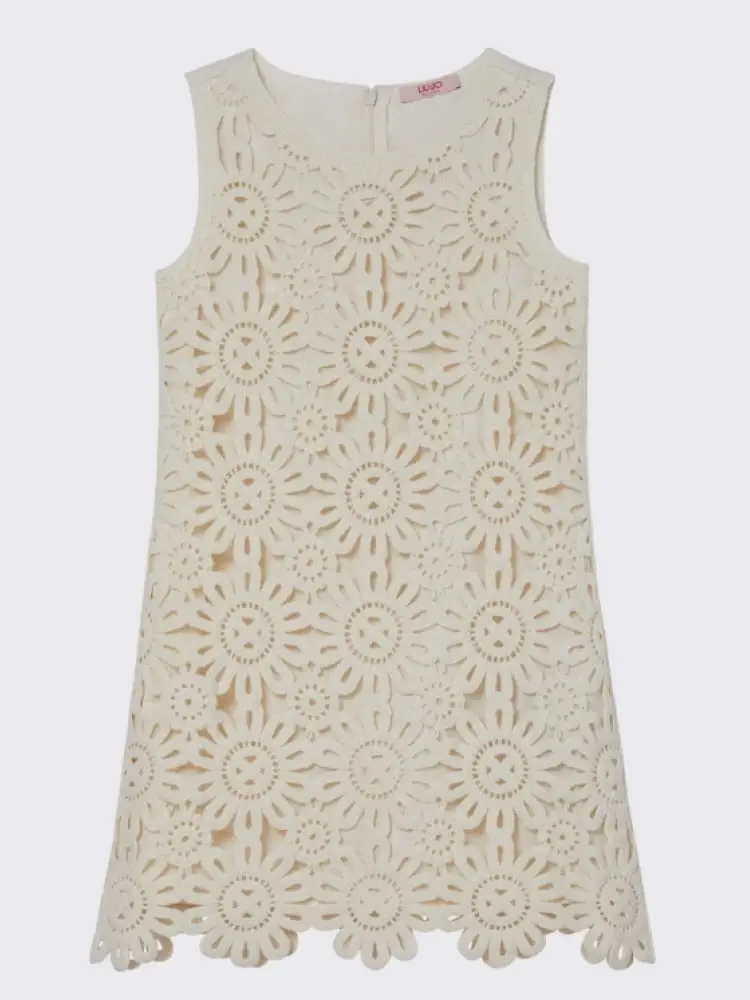 abito corto kids/junior in macramè beige