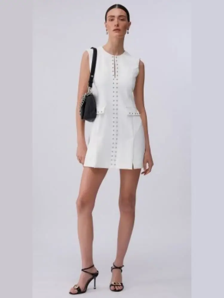 abito donna bianco con inserti argentati