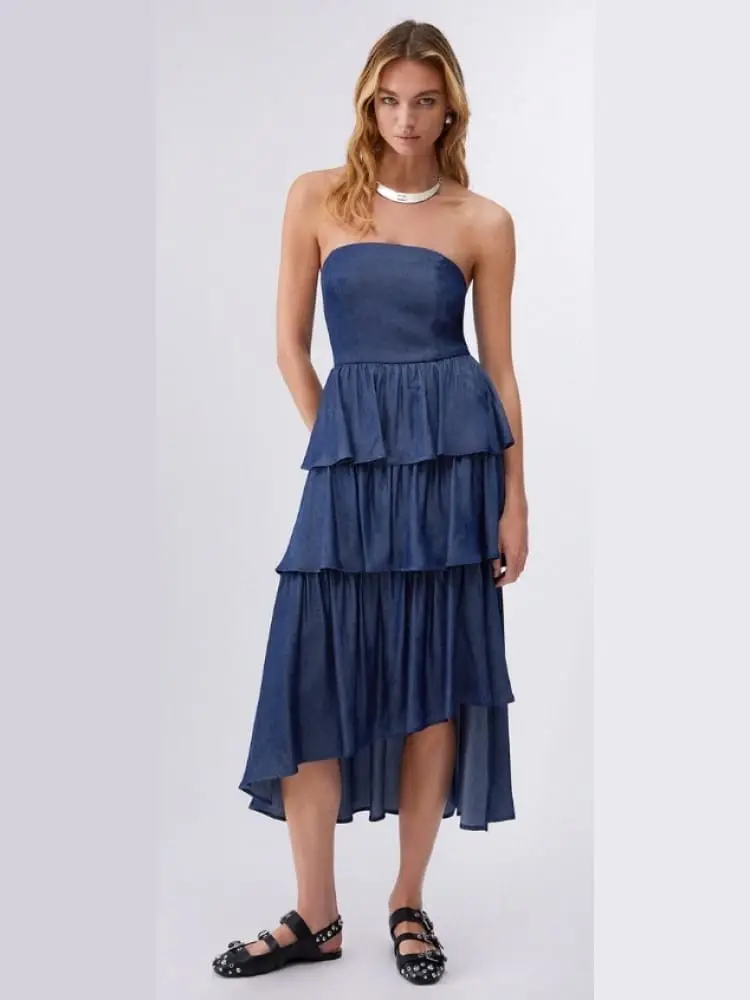 abito donna midi in denim blu