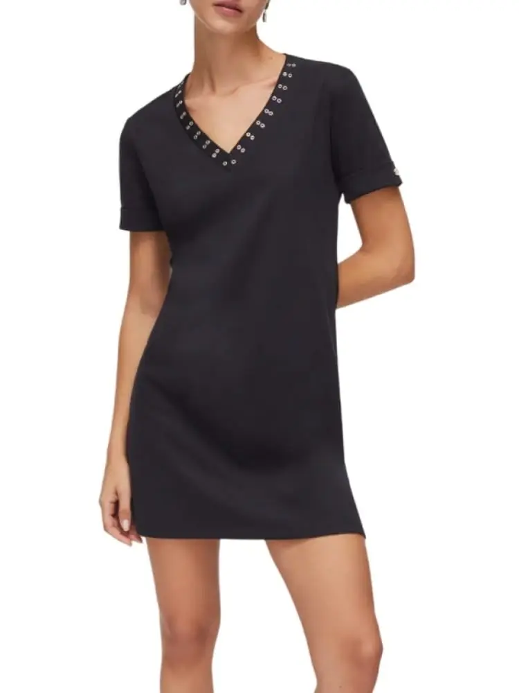 abito donna nero in jersey con scollo a v