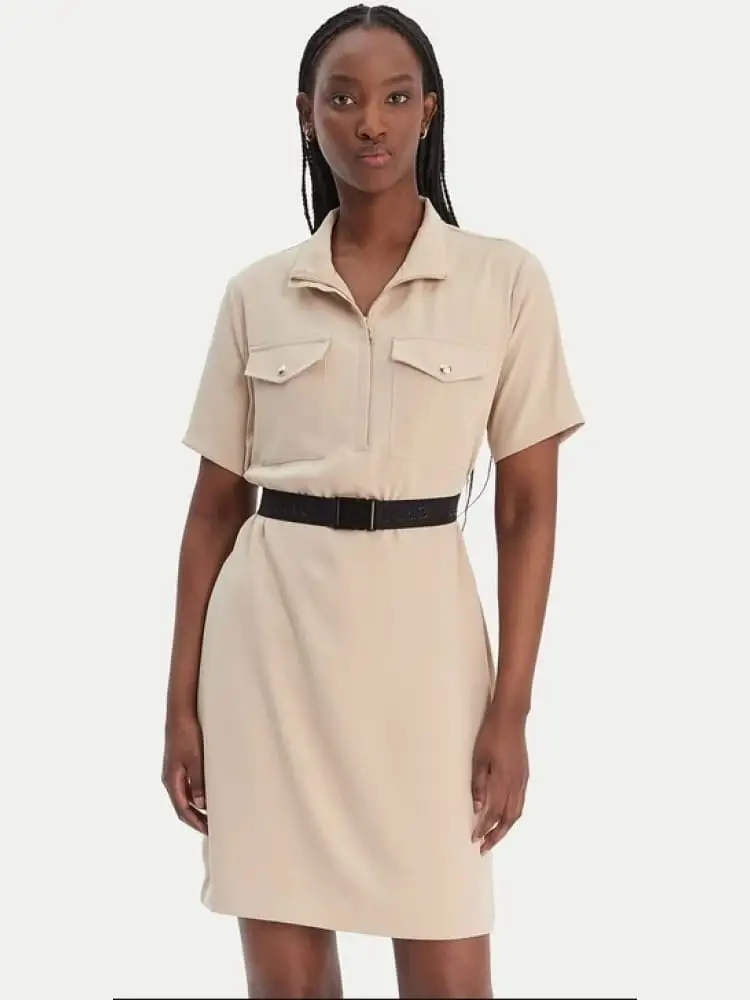 abito donna regular fit beige con cinturino nero