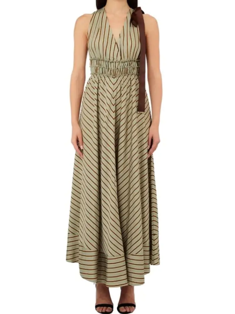 abito donna verde a costine