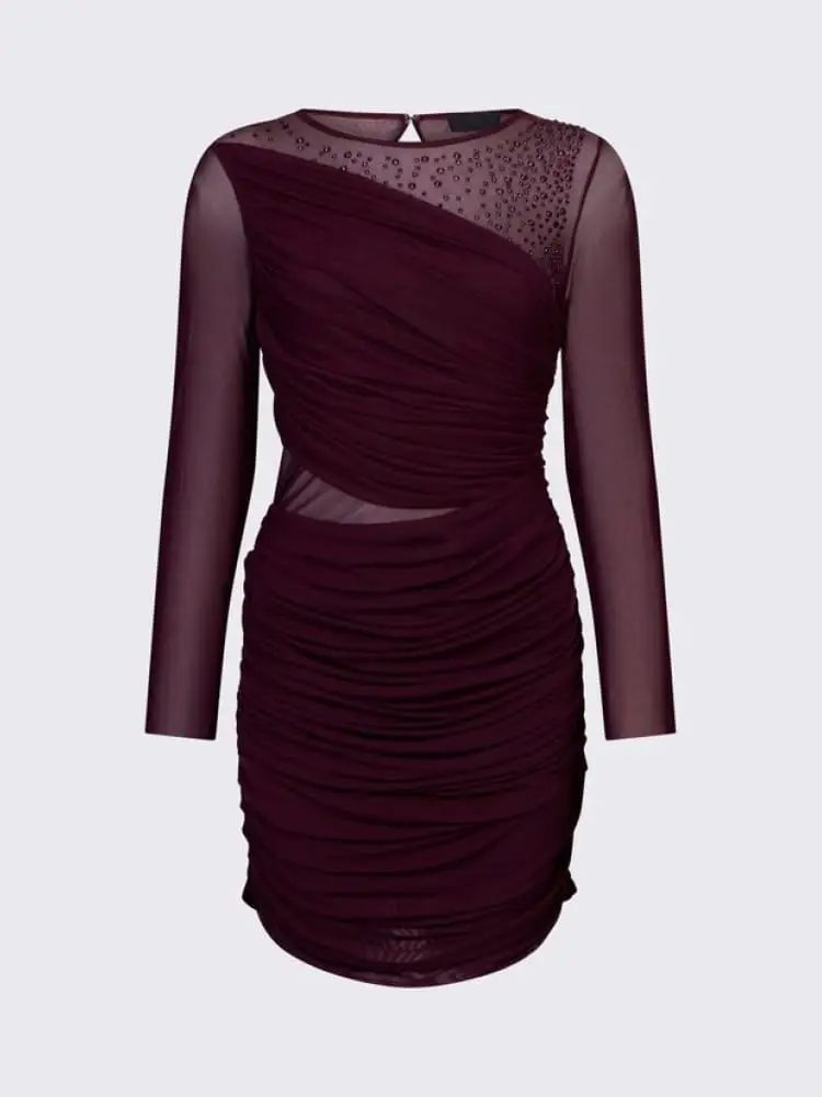 abito in tulle bordeaux con ricami gioiello