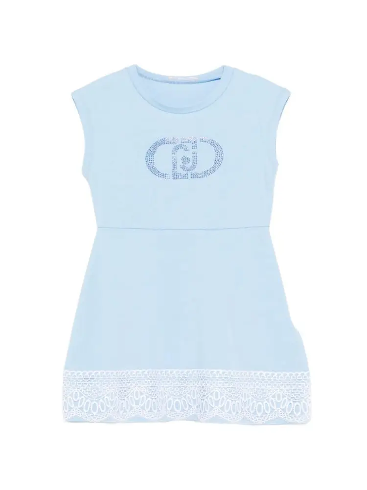 abito infant celeste logo centrale con strass