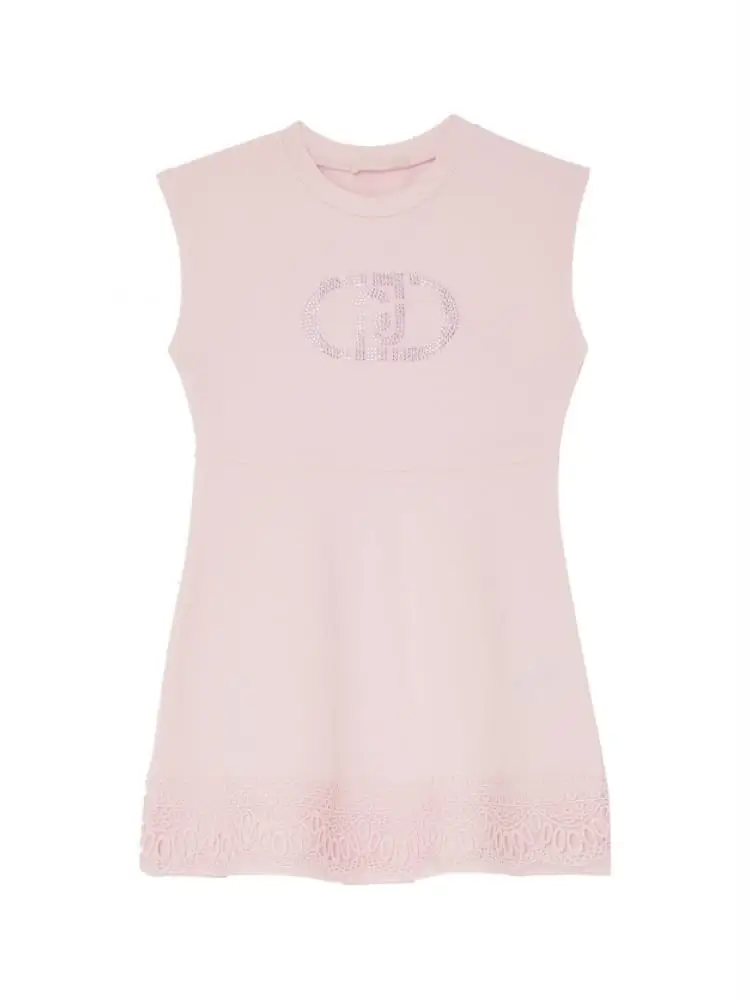 abito infant rosa logo centrale con strass
