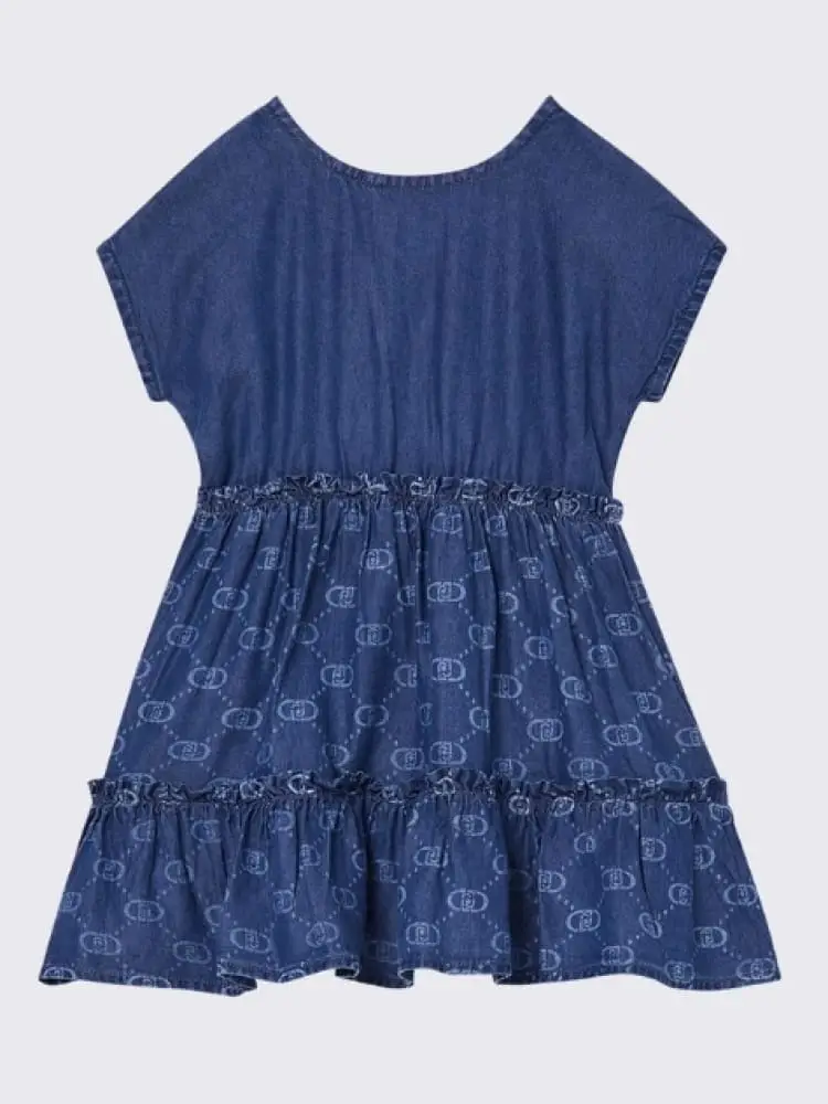 abito kids/junior blu in denim con logo all over