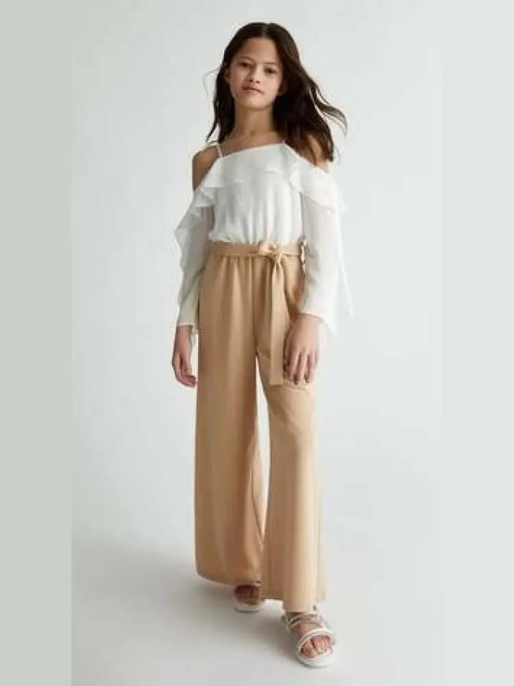 abito kids/junior con camicia bianca e pantalone beige