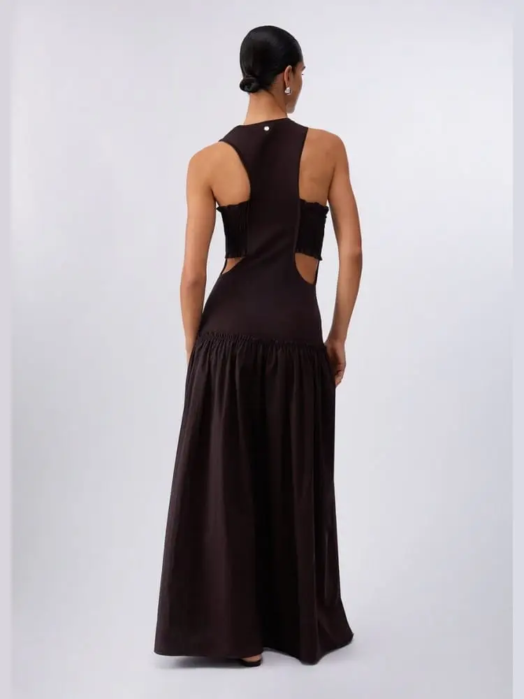 abito lungo con cut-out marrone miniatura 2