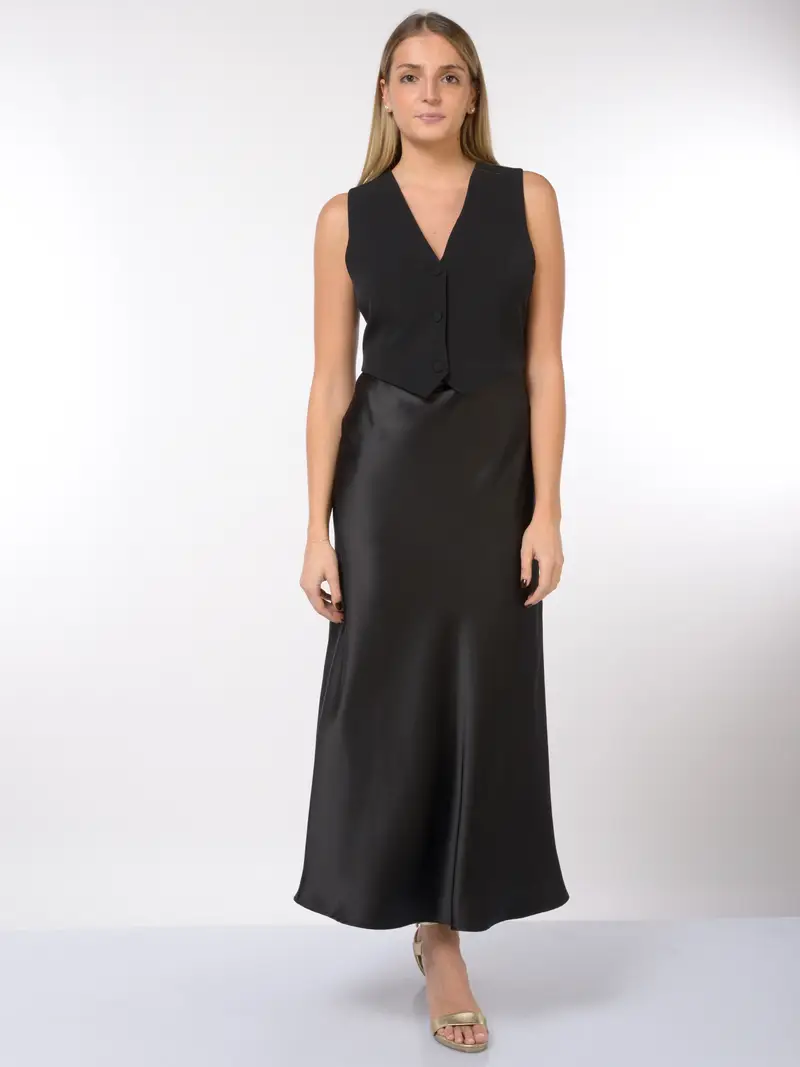 abito lungo da donna Liu Jo con finto gilet e bitessuto NERO miniatura 2