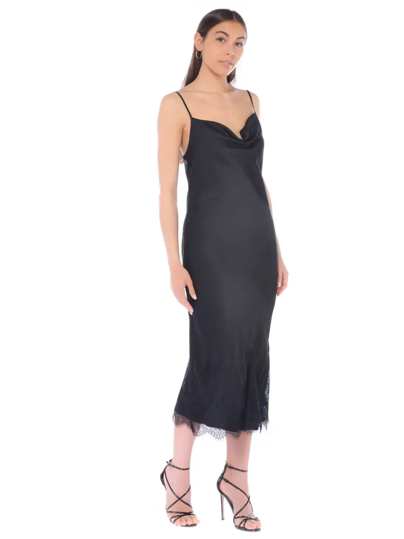 abito lungo donna Liu Jo in raso con pizzo NERO