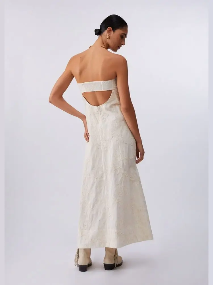 abito lungo in cotone panna con ricami miniatura 2