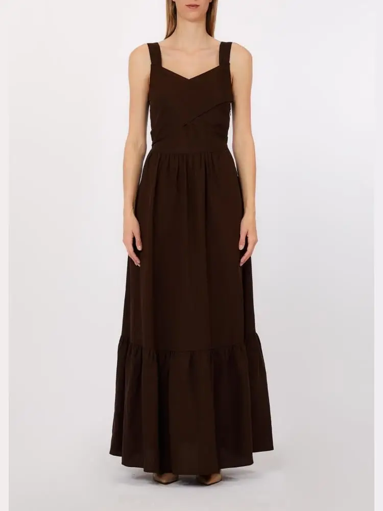 abito lungo in misto lino marrone