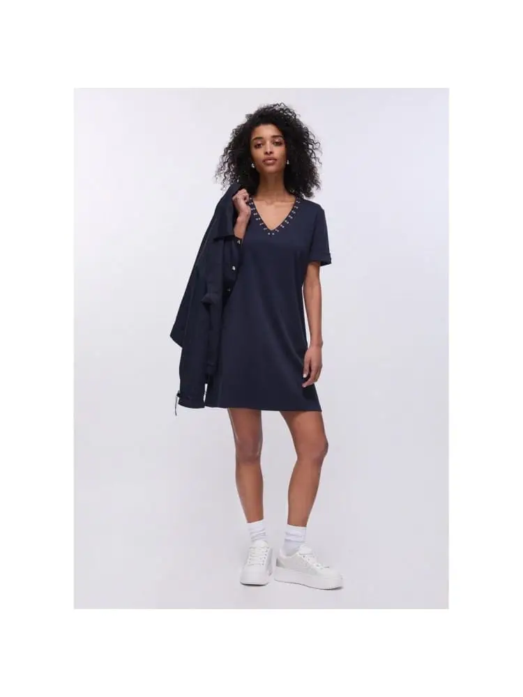 abito midi in jersey di cotone blu miniatura 2