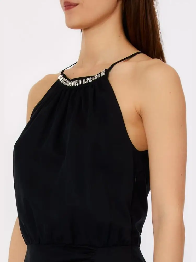 abito midi nero con apllicazioni gioiello miniatura 3