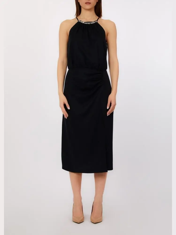 abito midi nero con apllicazioni gioiello