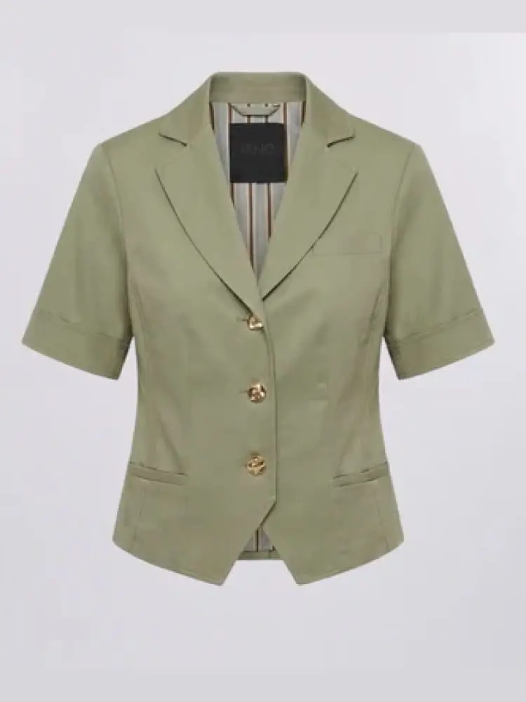 blazer donna verde in cotone con bottoni dorati