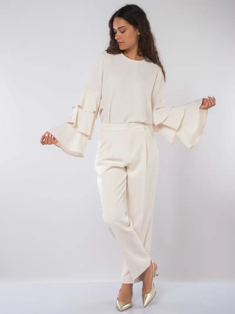 blusa da donna Liu Jo in crepe con maniche a balze BEIGE miniatura 2