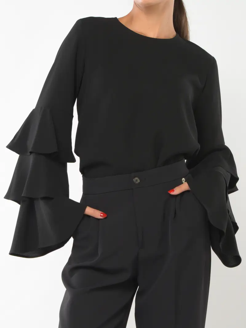blusa da donna Liu Jo in crepe con maniche a balze NERO miniatura 2