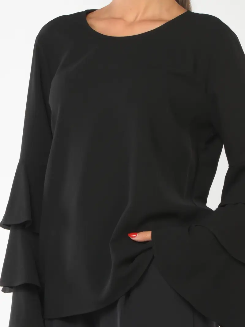 blusa da donna Liu Jo in crepe con maniche a balze NERO